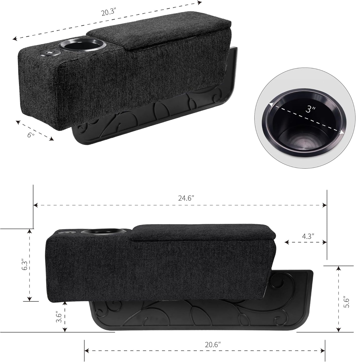 Multifunctional Sofa Armrest Couch Caddy Wireless Charging Stand with Phone Holder, Removable Organizer, Midnight