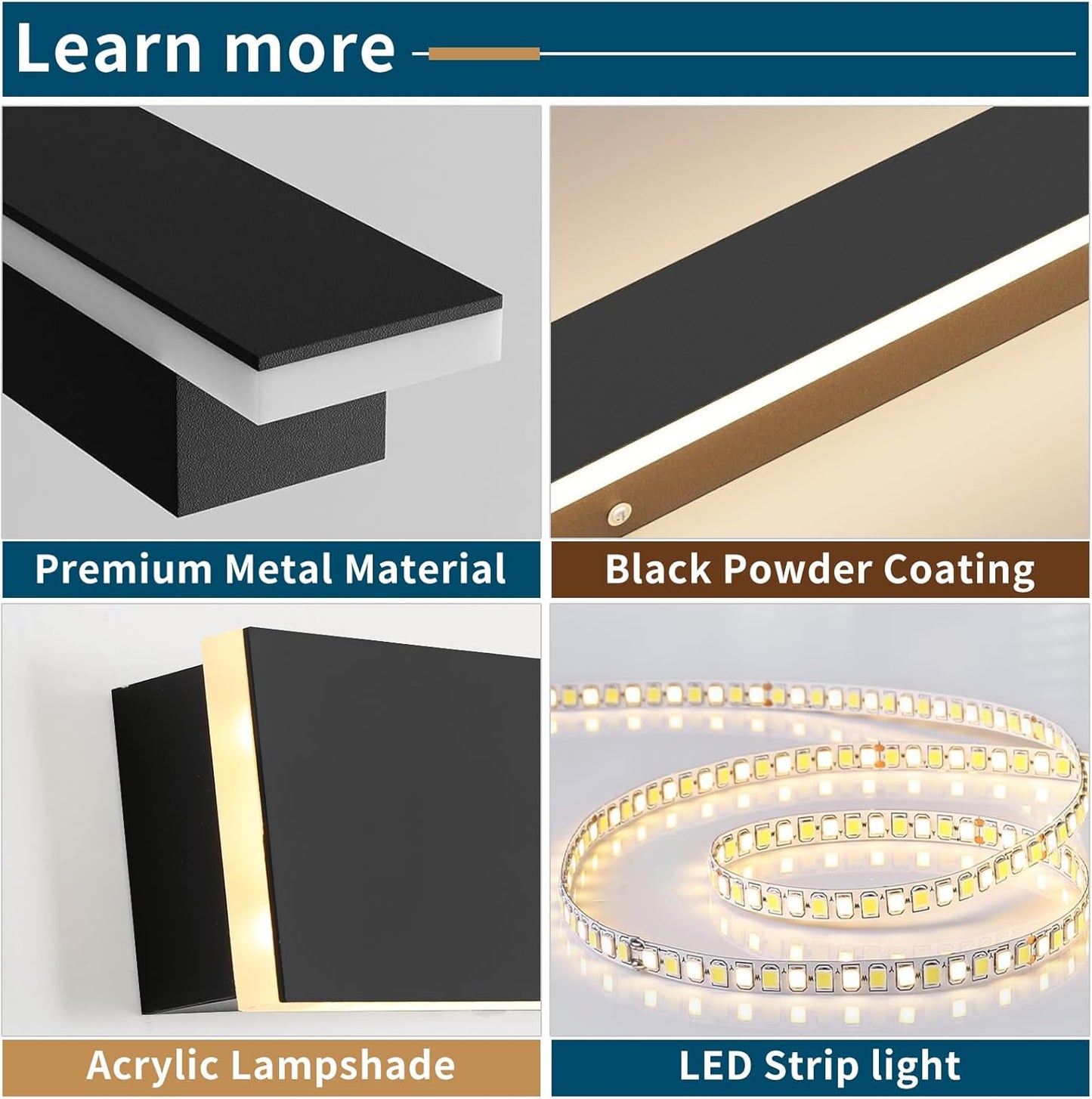 Linear Outdoor Wall Light, 2Pk of 47.2' Long, 3000K Warm White Modern Wall Mounted Sconce, Waterproof IP65