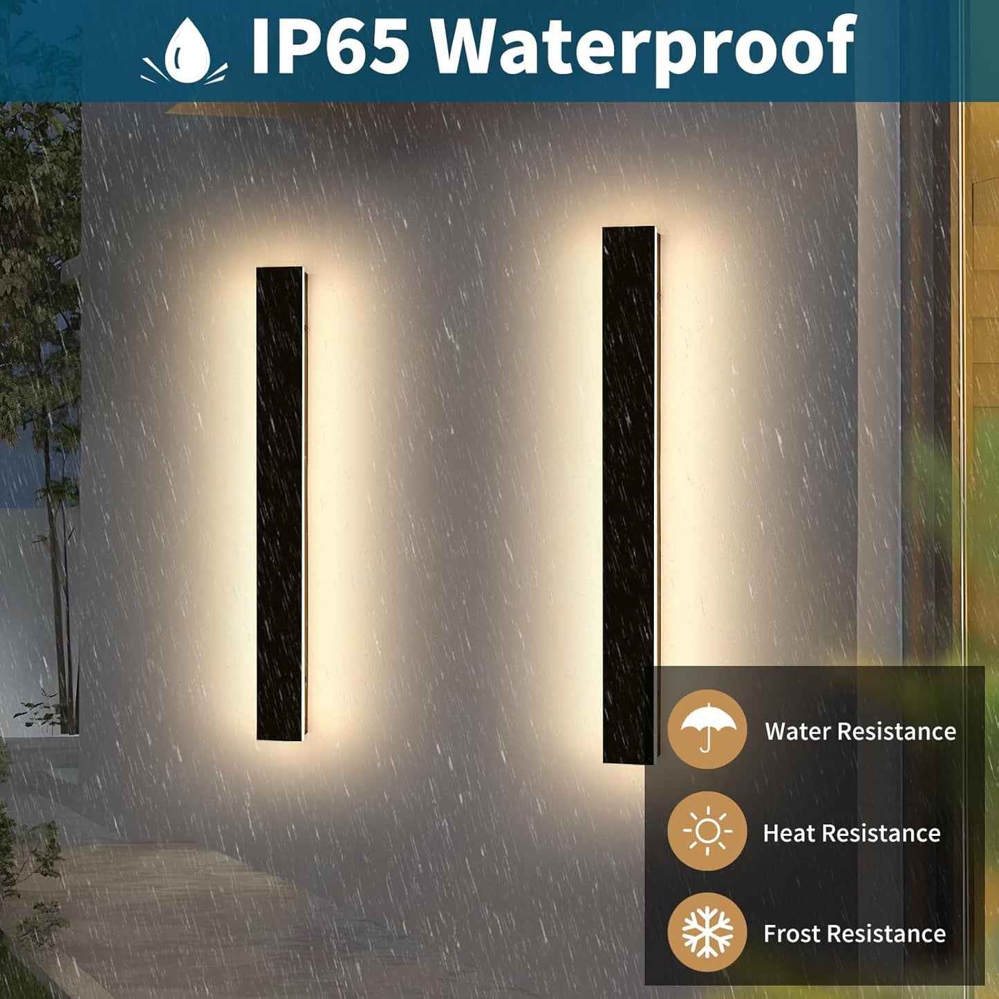 Linear Outdoor Wall Light, 2Pk of 47.2' Long, 3000K Warm White Modern Wall Mounted Sconce, Waterproof IP65