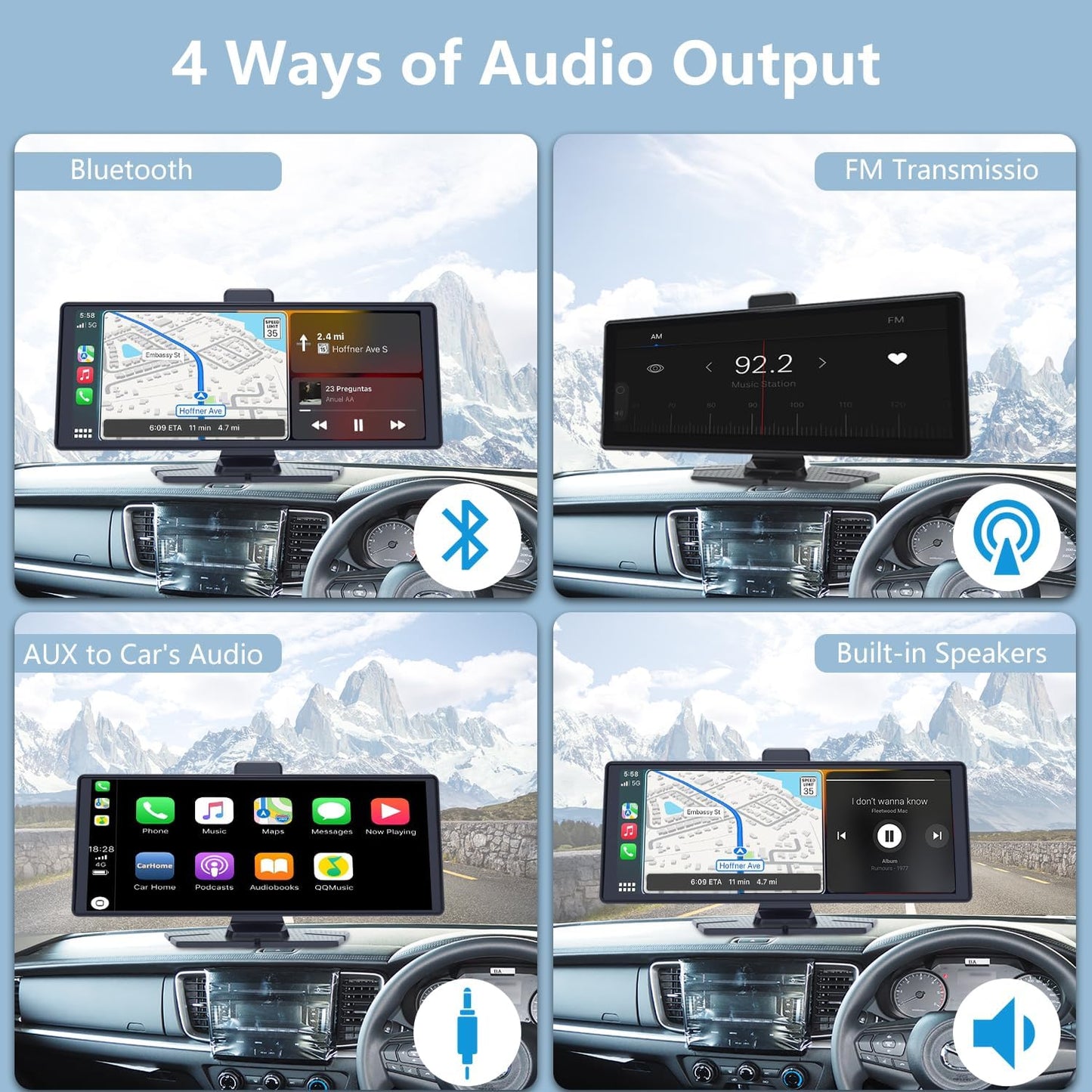 Wireless CarPlay and Android Auto Portable Car Display 10.26' , Bluetooth and Wireless FM Transmitter