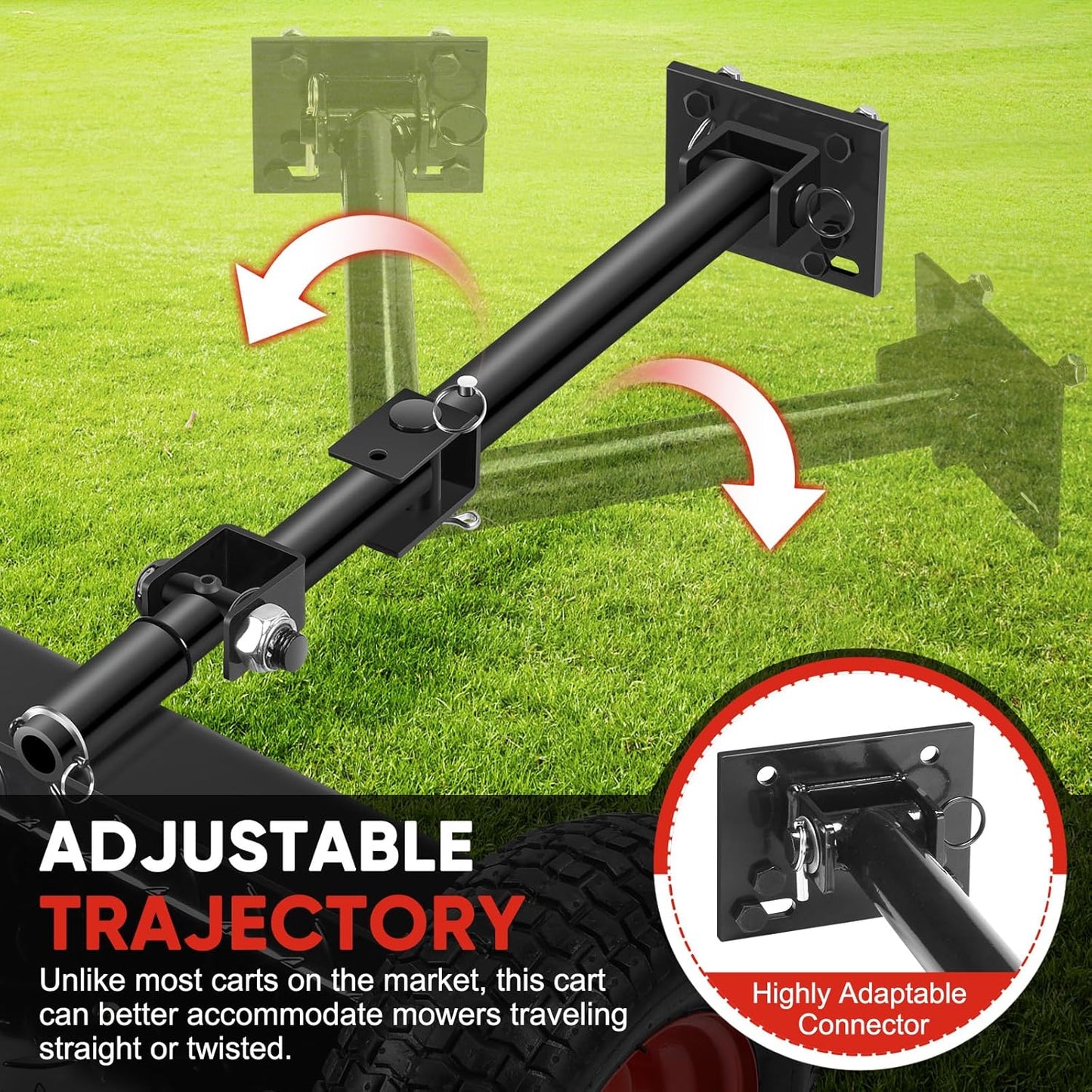 Adjustable Walk Behind Mower Sulky, Lawn Trailer with 13' Tires for Mower Sulky, Easy Forward/Reverse