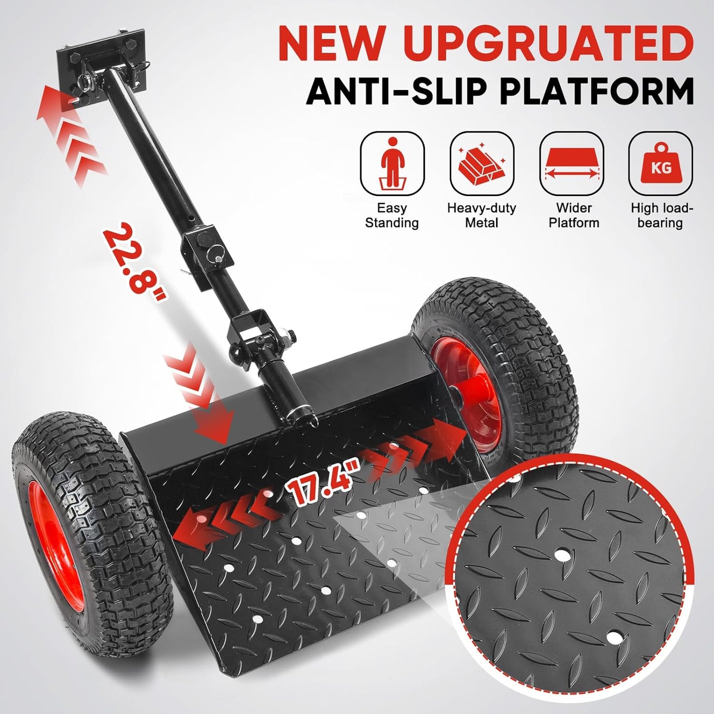 Adjustable Walk Behind Mower Sulky, Lawn Trailer with 13' Tires for Mower Sulky, Easy Forward/Reverse