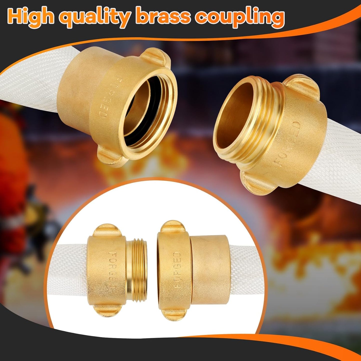 Fire Hose, 1 1/2', 100ft 'FiRe FiGhTiNg' Hose, Brass NST/NH Couplings, (Do not attempt to use for fire fighting)