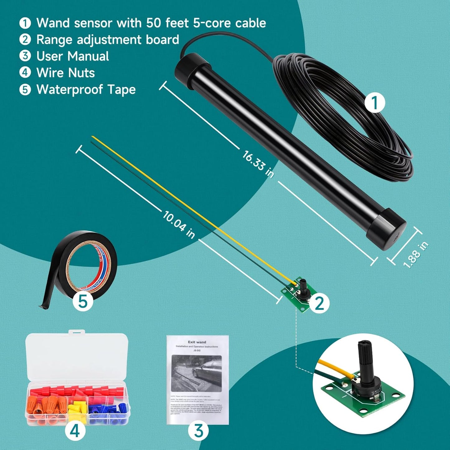 2025 Upgraded Vehicle Exit Sensor, Automatic Gate Opener with 50 ft Cord, Mighty Mule, Ghost Compatible