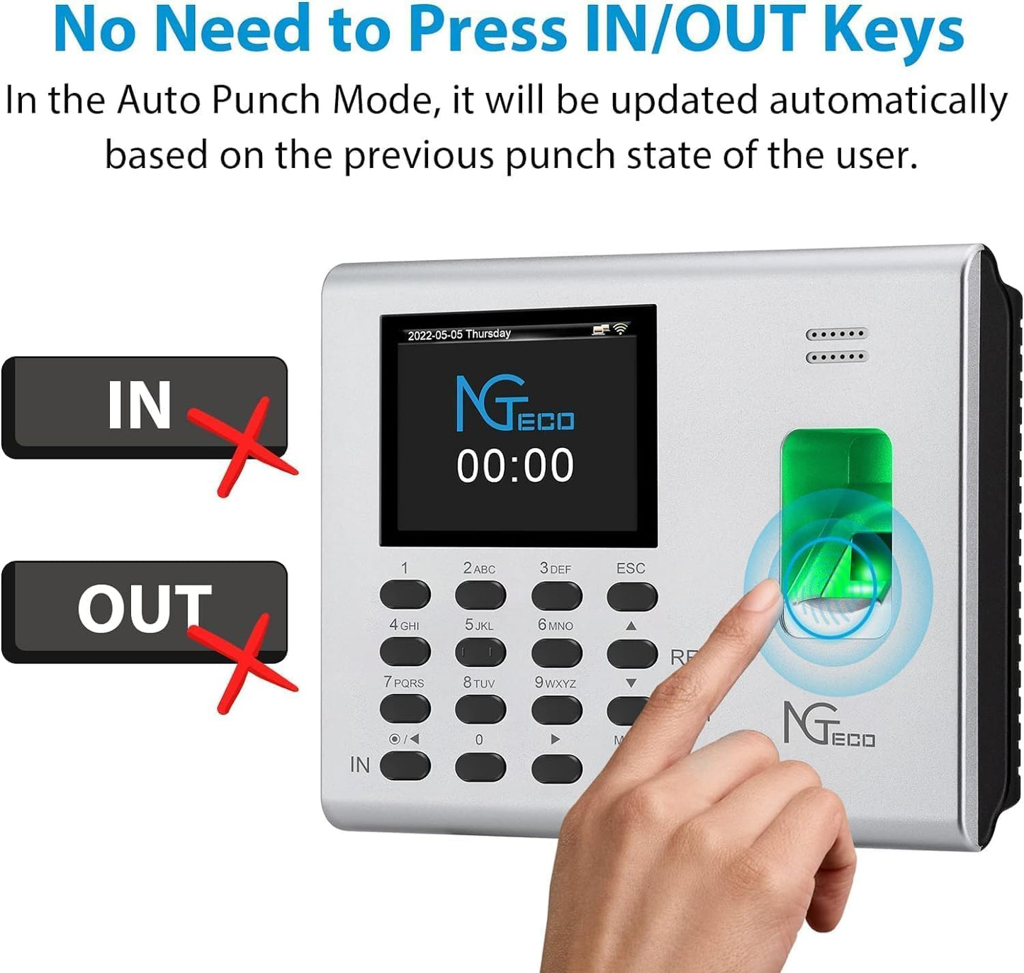 Time Clock for Small Business, 2.4GHz WiFi Fingerprint Employee Time Card Machine with iOS/Android App
