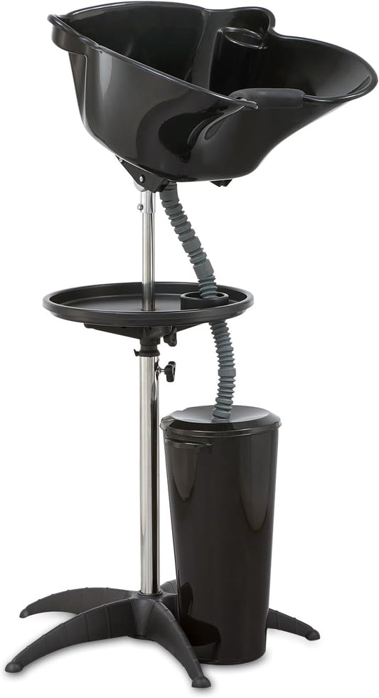 Portable Shampoo Bowl with Electric Pump, Adjustable Basin Height, Dual-Bucket Design with Drain Hoses