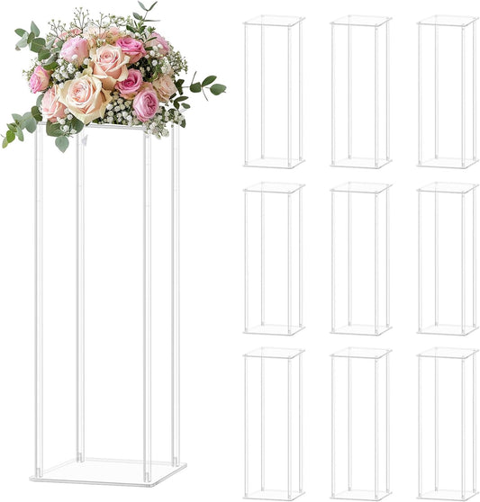 10pcs Acrylic Flower Stand Column 24 Inch Tall Vases for Centerpieces, Clear Elegant Floral Display Holder