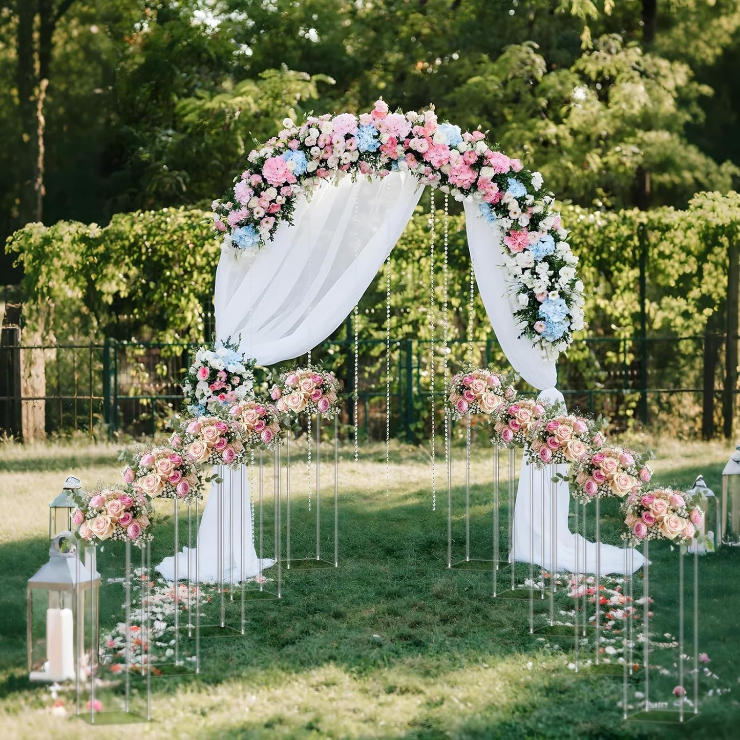 10pcs Acrylic Flower Stand Column 24 Inch Tall Vases for Centerpieces, Clear Elegant Floral Display Holder