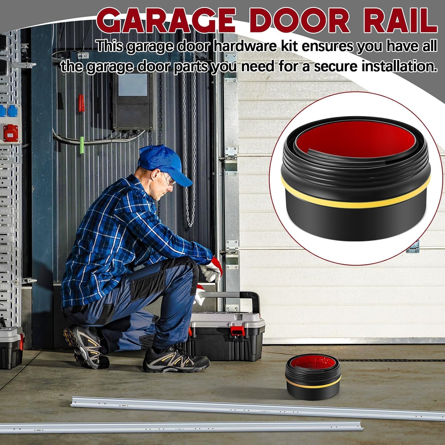 Garage Door Tracks, 2-Pack 76-inch Galvanized Steel with 31 ft Garage Door Seal Strip Set for 7 Feet Garage Doors