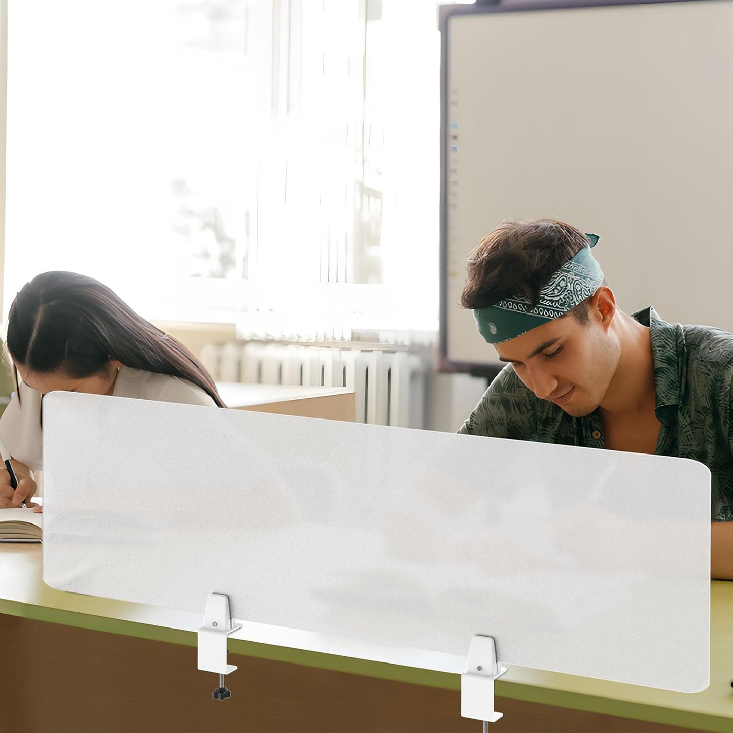 Desk Divider 4 Pcs Desk Privacy Panel 47.2'L x 15.8W' Office Partitions Frosted Acrylic Panel