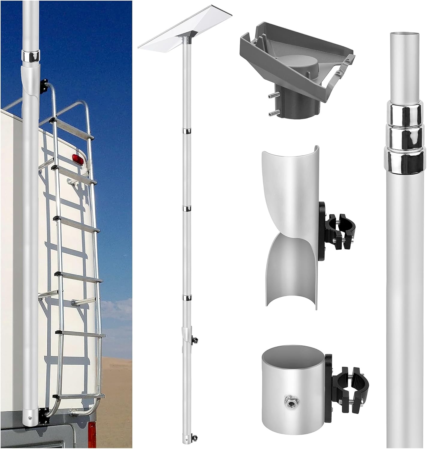 Starlink Gen 3 Flag Pole Mount Kit, 10 feet Telescoping Flag-Pole- Fits for 0.7 to 1.1 Inch Round Ladder Rails
