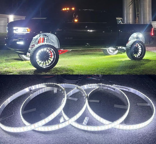 17.5' Double Row Pure Cold White Solid Color x4PCS Wheel Rim Lights, Dual LEDs, Bluetooth, Pulse, Flash