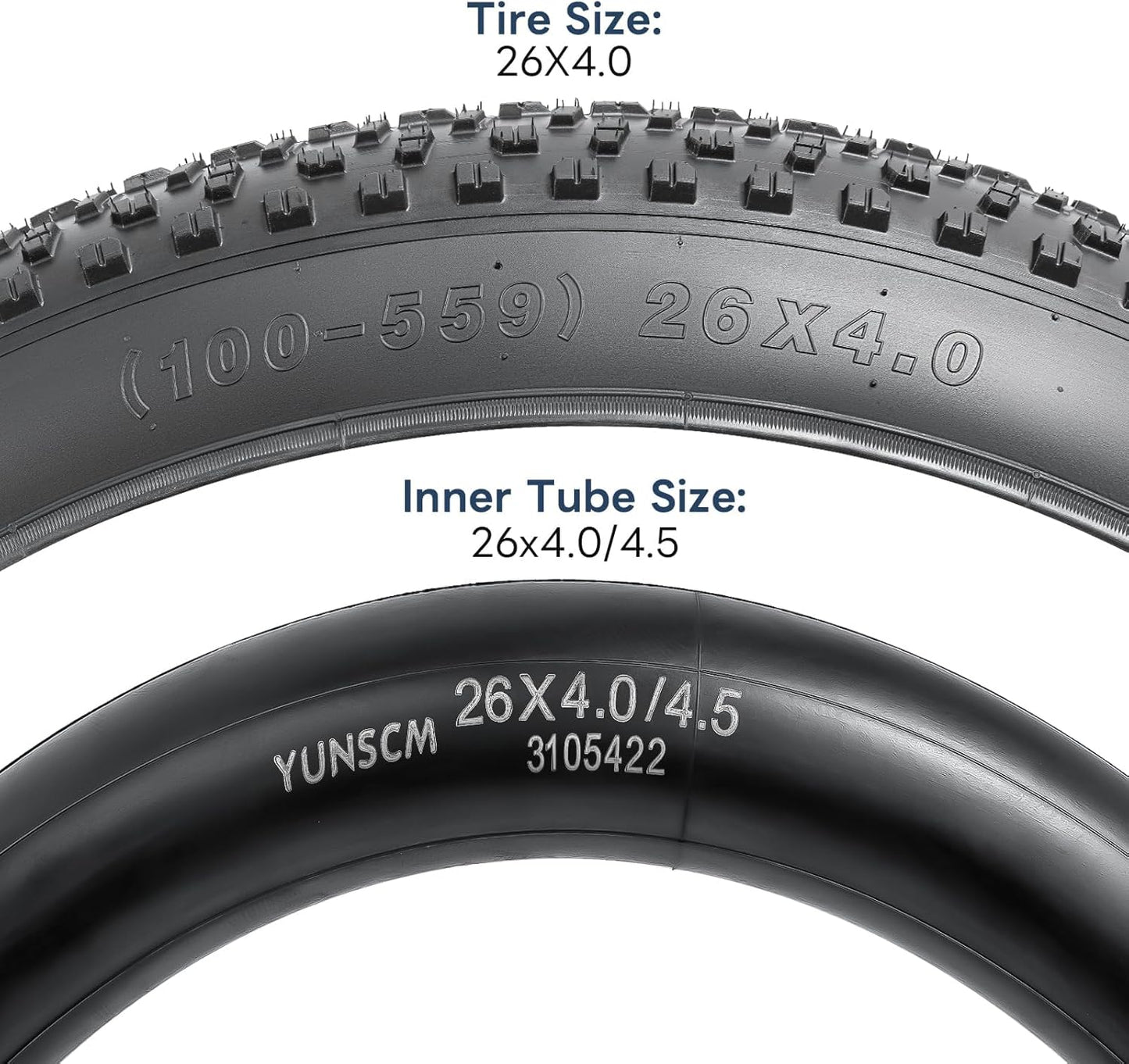2-PC 26' Mountain Fat Bike Tire 26x4.0/100-559 and 26' Heavy Duty Fat Bike Tube AV 32MM