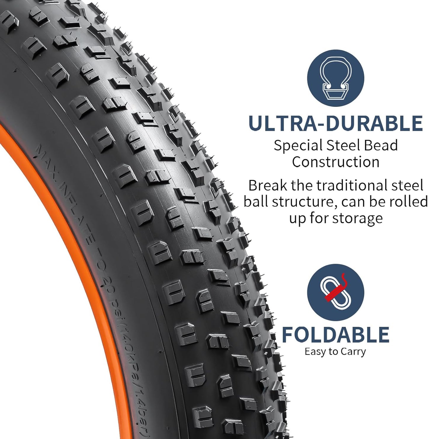 2-PC 26' Mountain Fat Bike Tire 26x4.0/100-559 and 26' Heavy Duty Fat Bike Tube AV 32MM