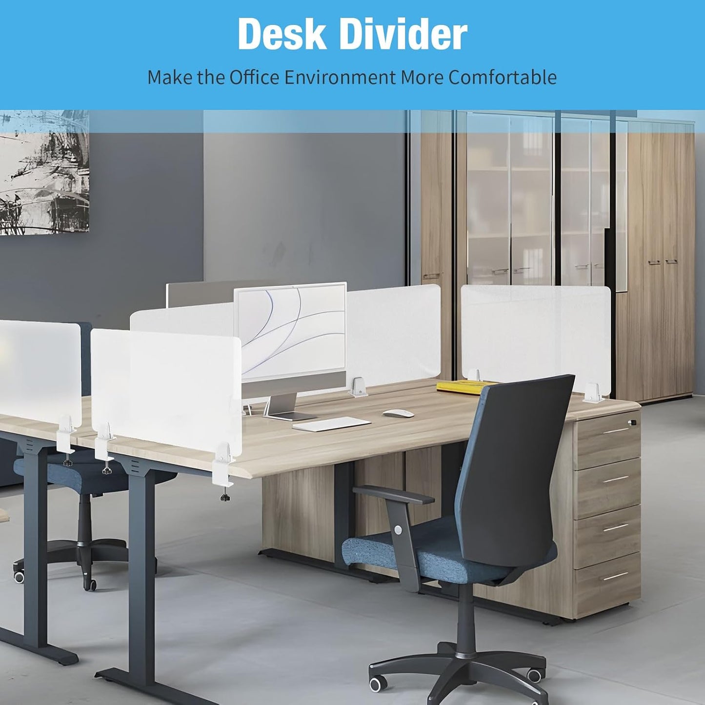 Desk Divider 4 Pcs Desk Privacy Panel 23.6'L x 15.8W' Office Partitions Frosted Acrylic Panel