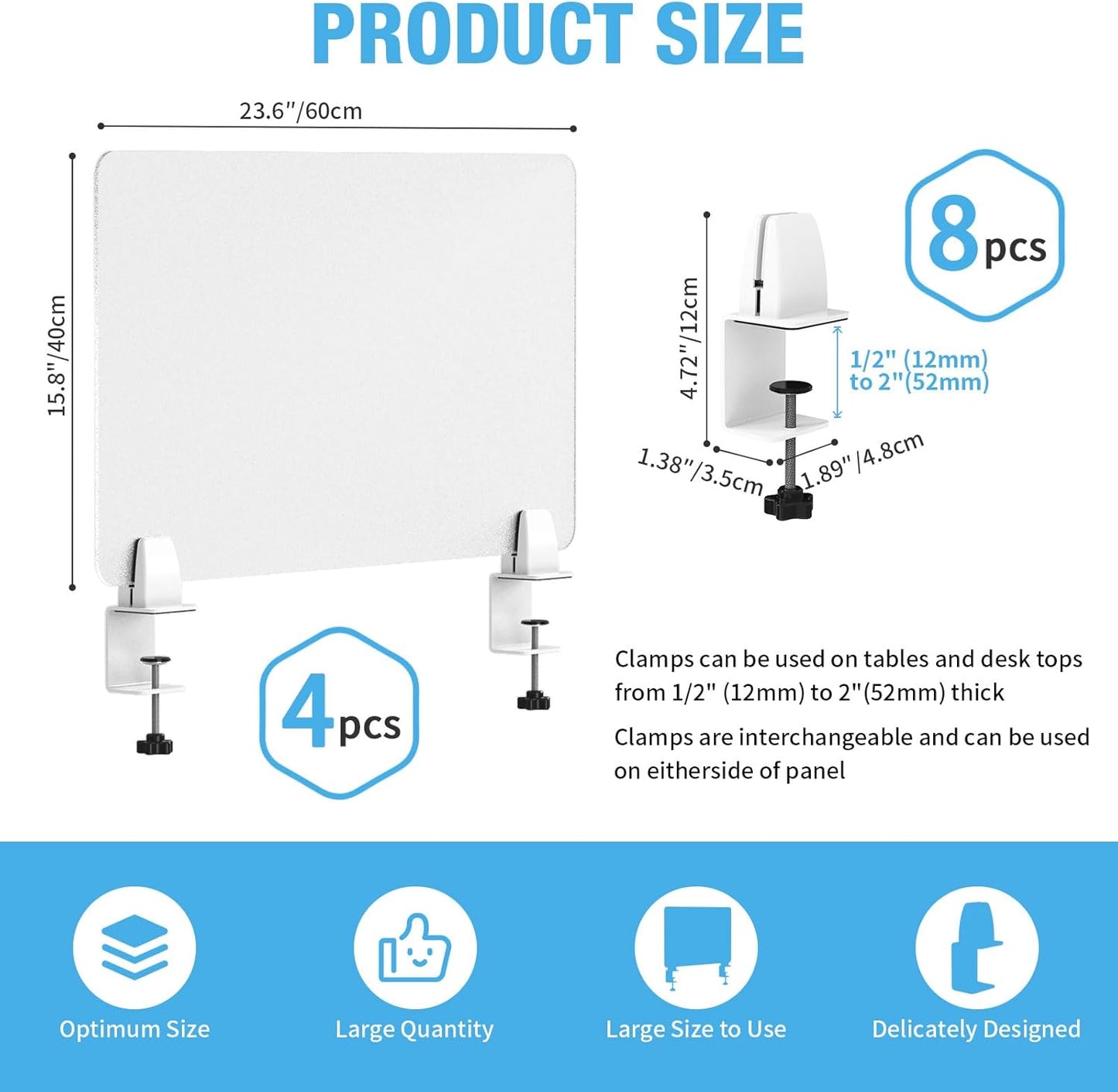Desk Divider 4 Pcs Desk Privacy Panel 23.6'L x 15.8W' Office Partitions Frosted Acrylic Panel