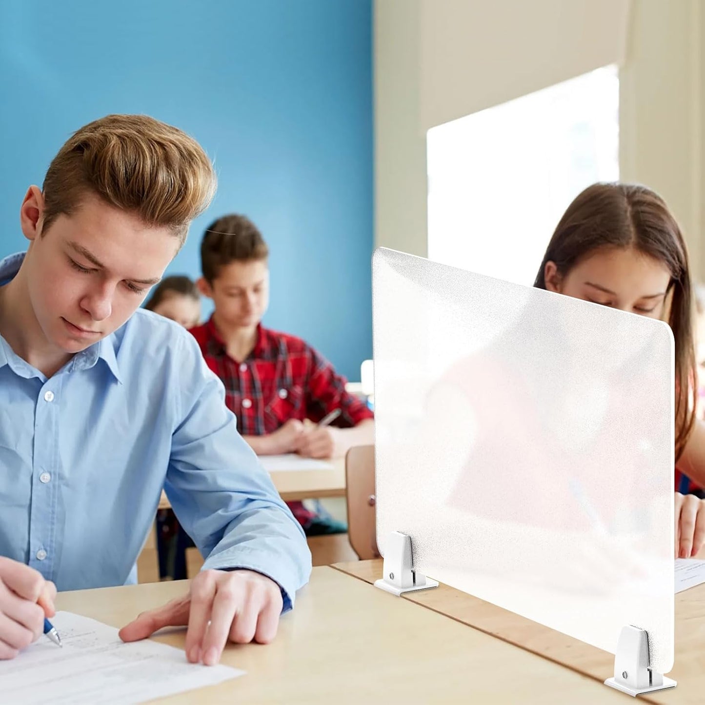 Desk Divider 4 Pcs Desk Privacy Panel 23.6'L x 15.8W' Office Partitions Frosted Acrylic Panel