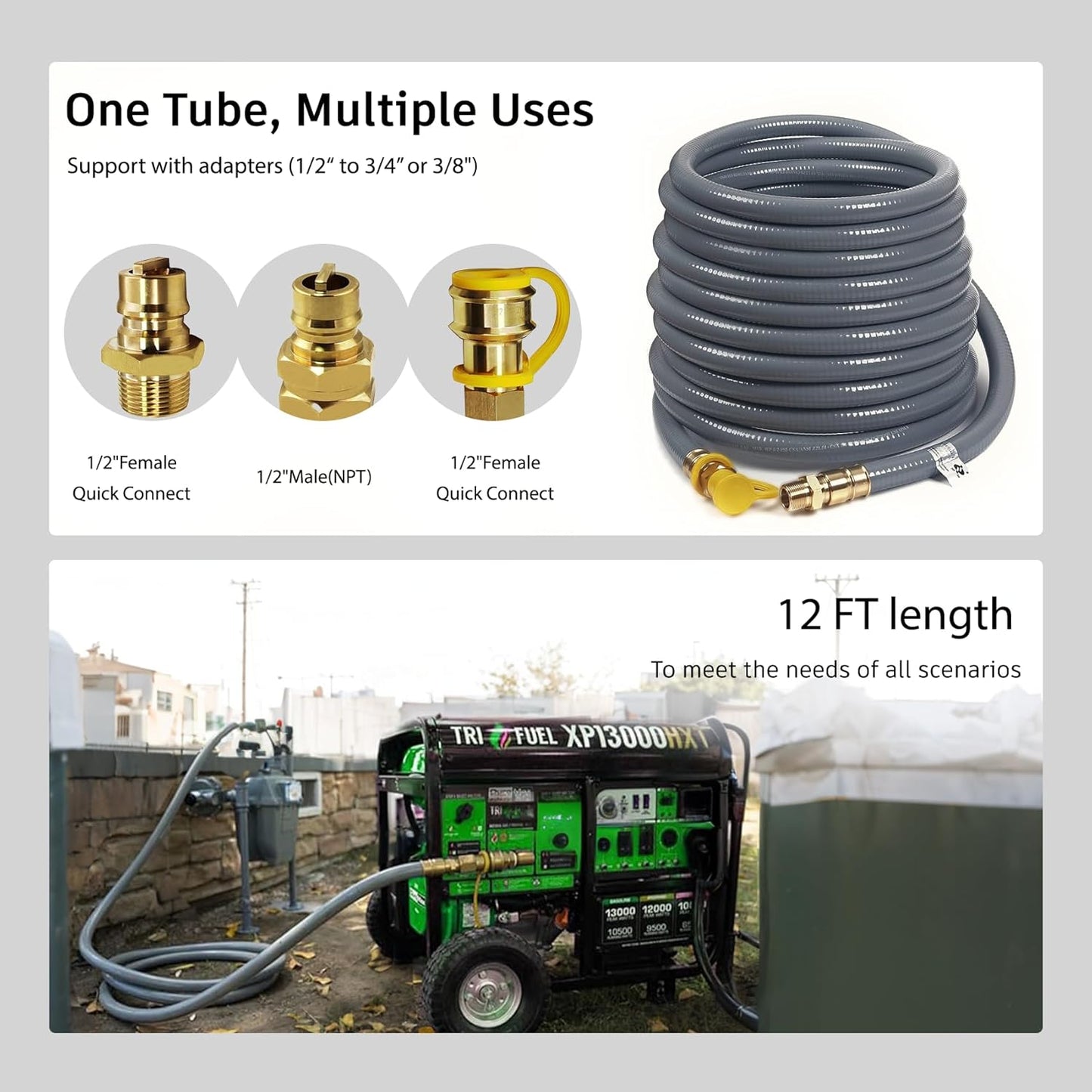 12FT 3/4' ID Natural Gas Hose with Quick Connect Fittings CSA Certified