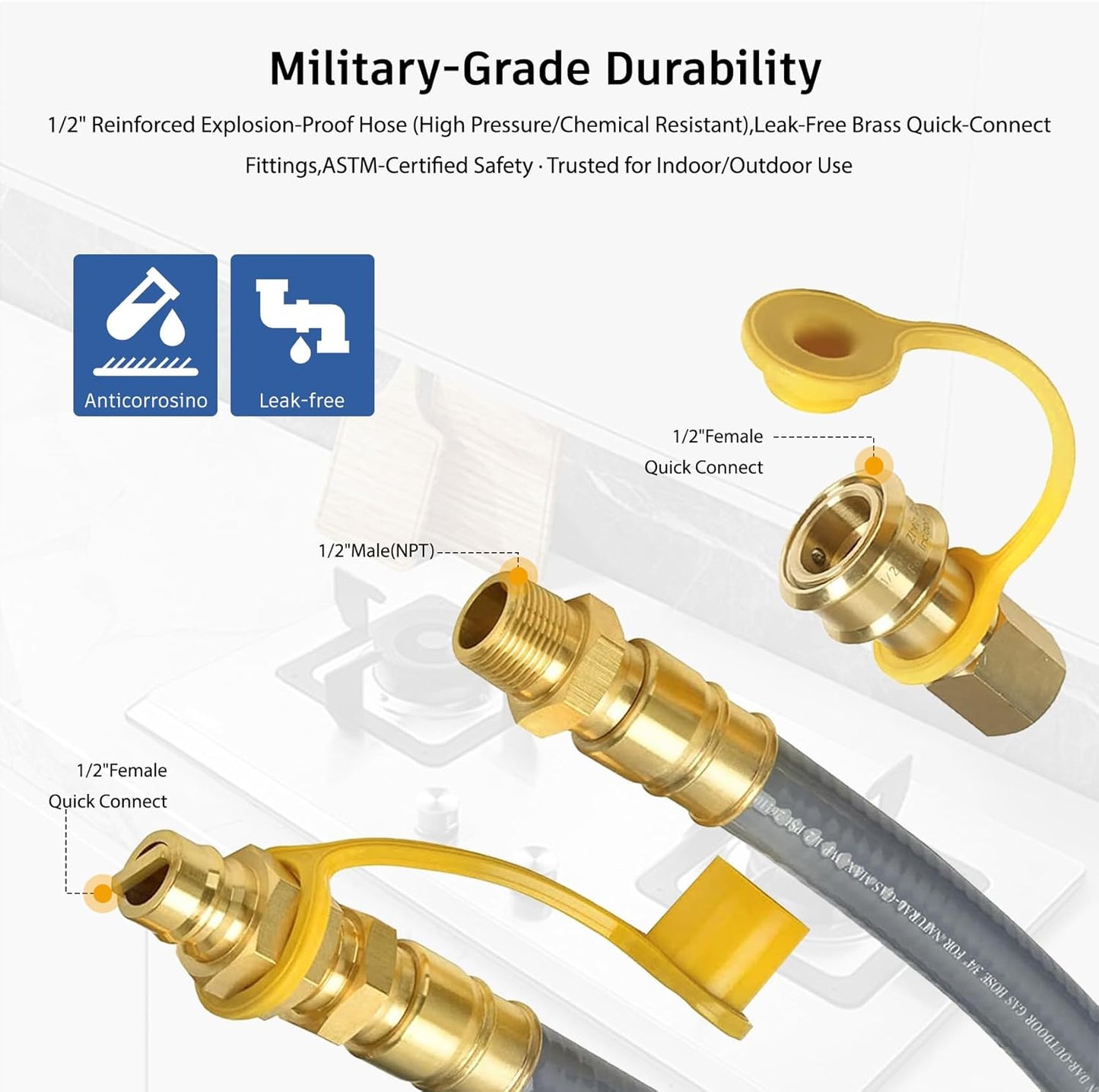 12FT 3/4' ID Natural Gas Hose with Quick Connect Fittings CSA Certified