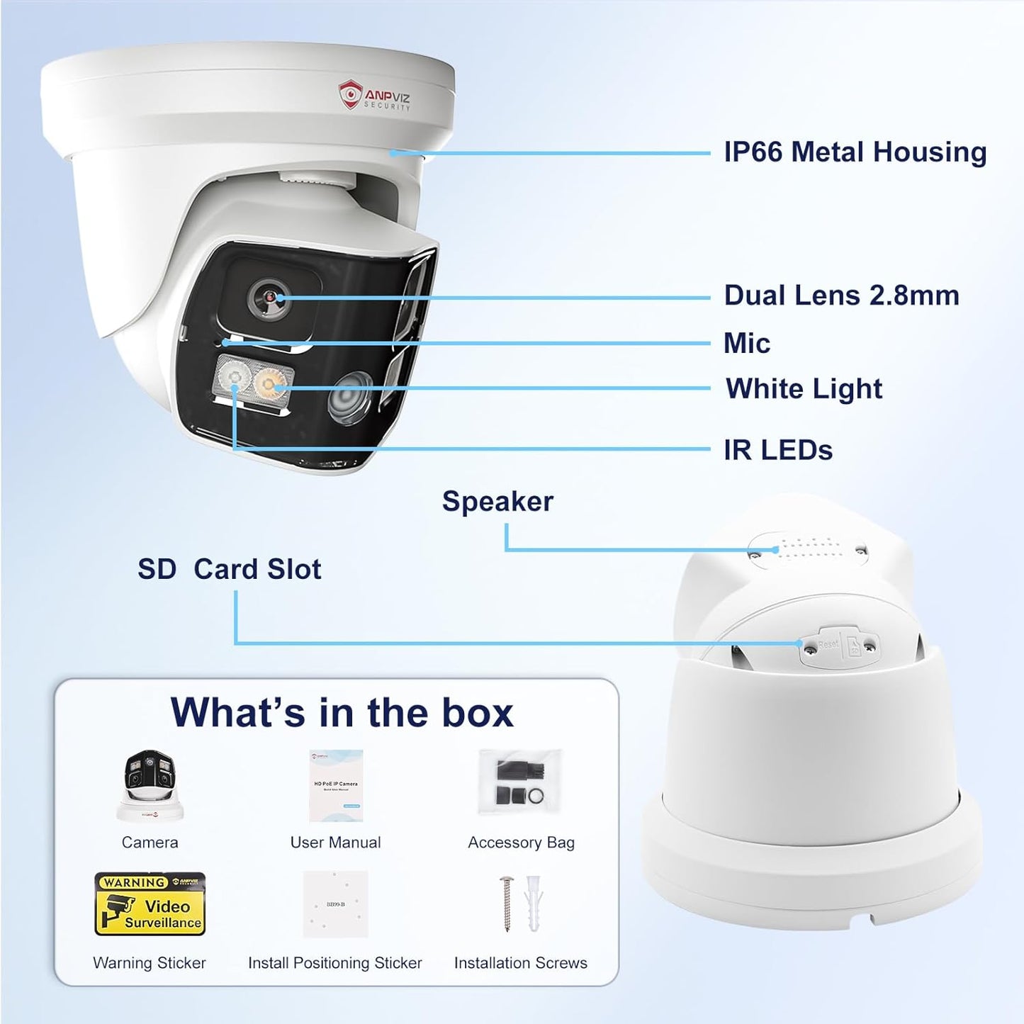 Anpviz 4K Dual Lens PoE IP Security Camera Outdoor 180 Panoramic Wide Angle, 8MP Turret Camera with Smart Dual Ligh