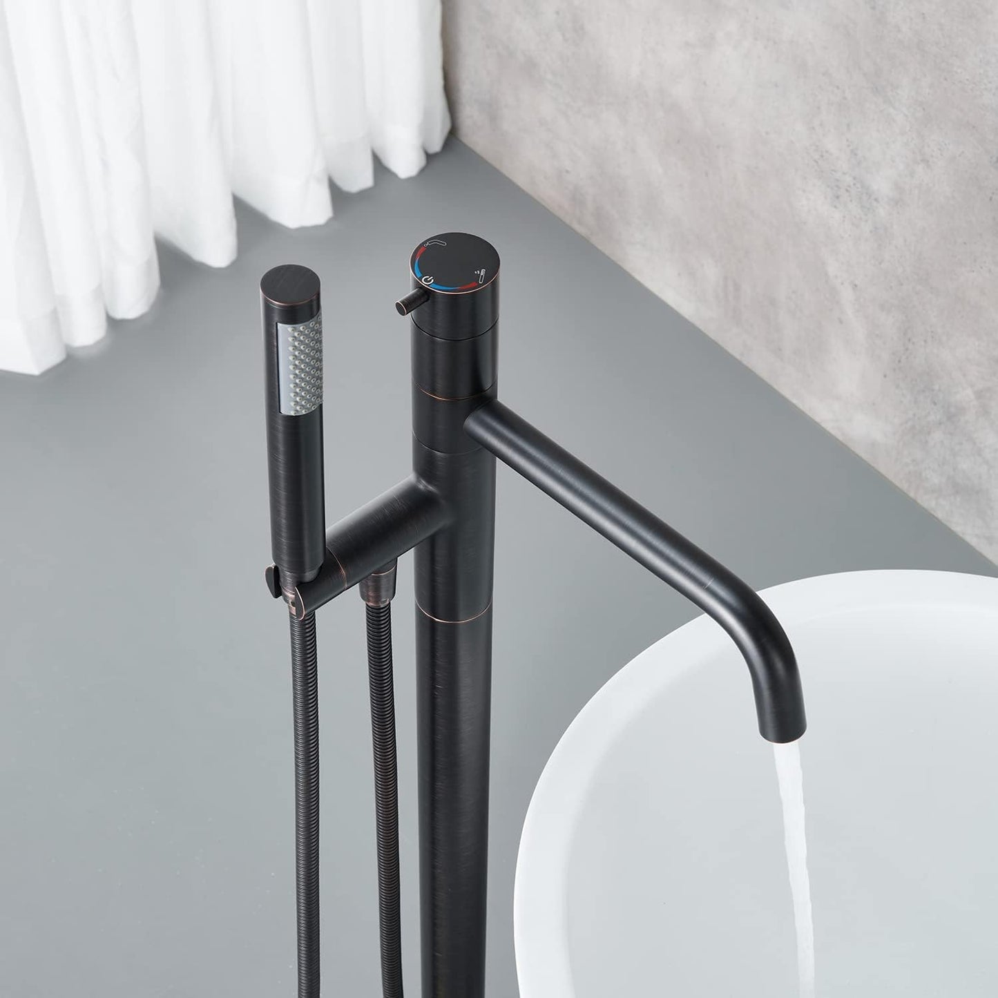 Artiqua Freestanding Bathtub Faucet Floor Mount Tub Filler Oil Rubbed Bronze Brass Single Handle Bathroom Faucets with Han