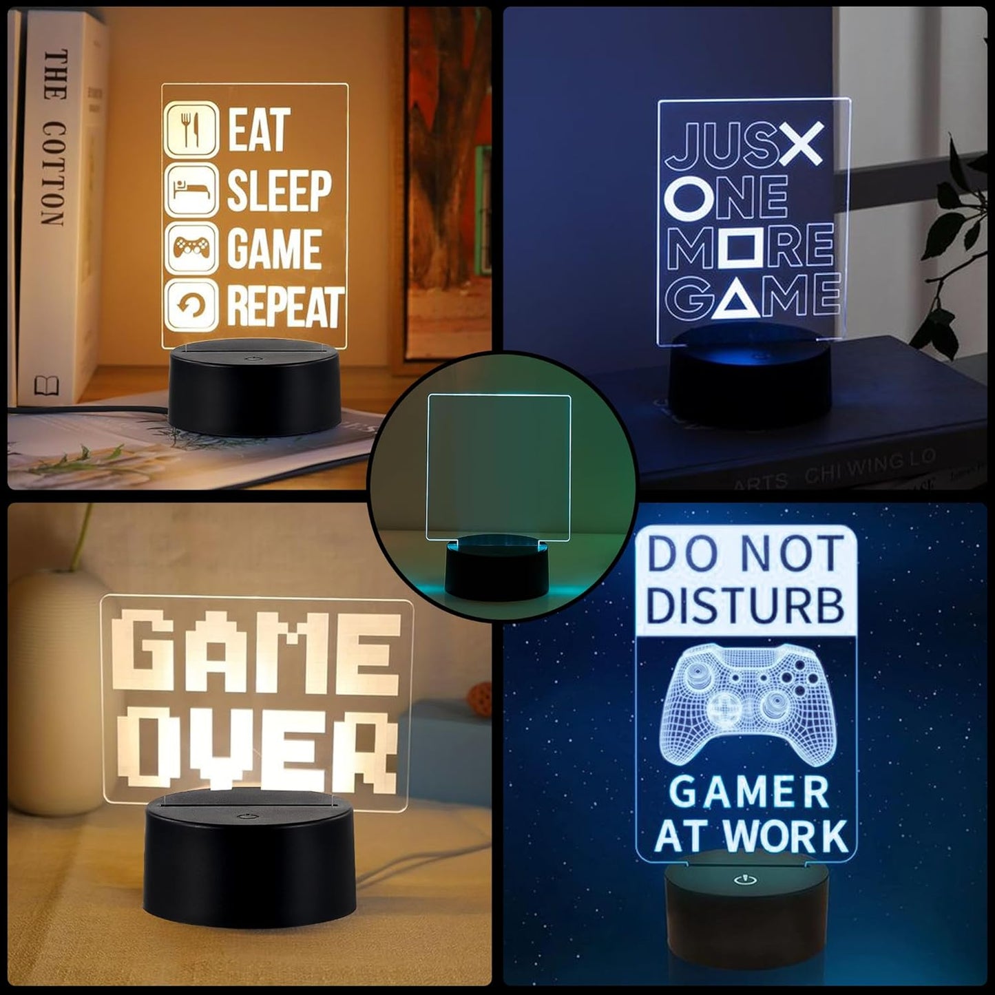 12 Sets LED Light Base with Acrylic Blank Sheets, 16 Colors,4 Modes, LED Night Light Set