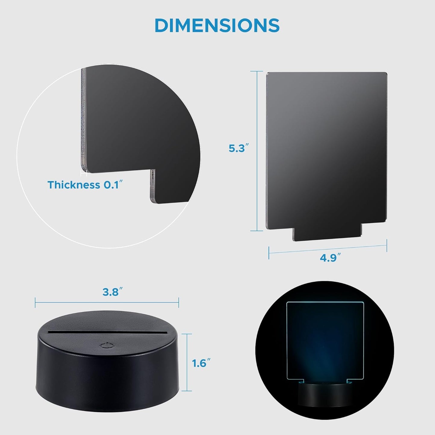 12 Sets LED Light Base with Acrylic Blank Sheets, 16 Colors,4 Modes, LED Night Light Set