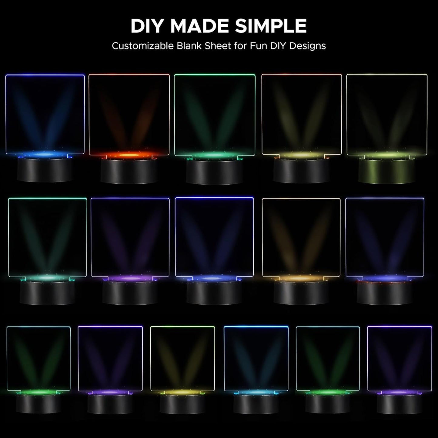 12 Sets LED Light Base with Acrylic Blank Sheets, 16 Colors,4 Modes, LED Night Light Set