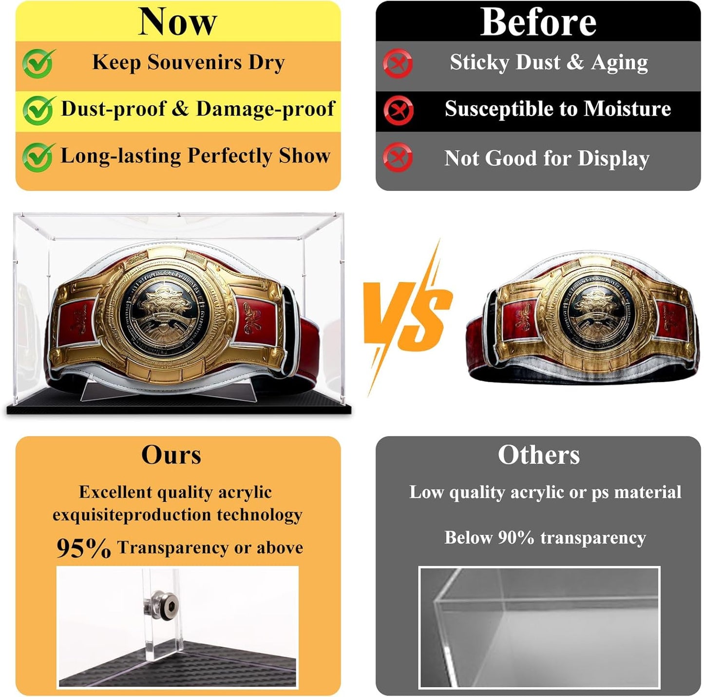 Acrylic Full Size Championship Belt Display Case, Display, Stand, Shadow Box