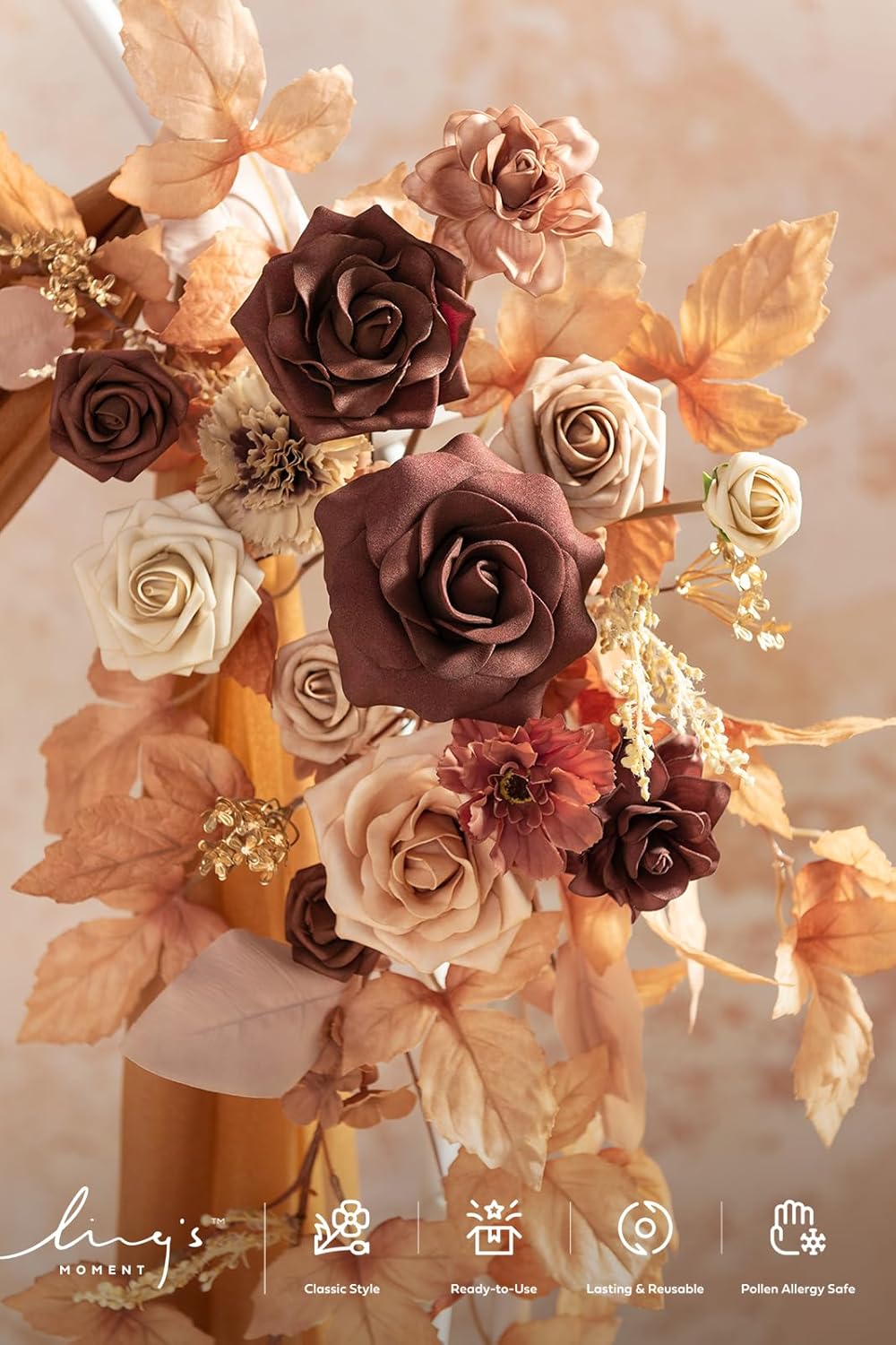 Ling's Moment Fall Wedding Arch Artificial Flowers Ceremony, 4 Swags of Rose Arbor Decorations, Rust/Sepia