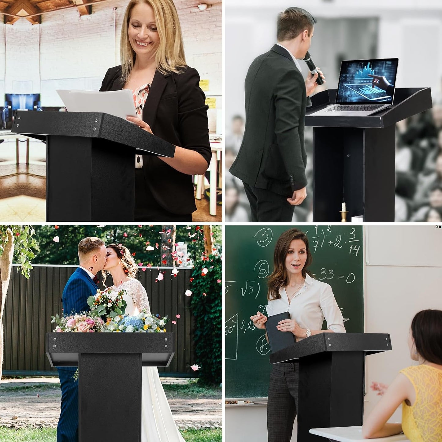 Wooden Black Pulpit for Lecture Wedding Speech Farmhouse Podium Stand