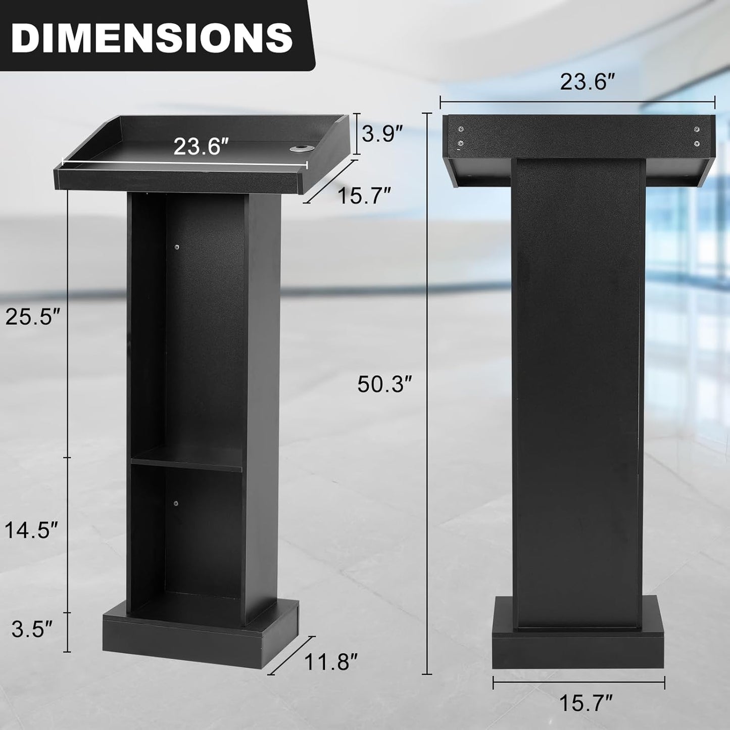 Wooden Black Pulpit for Lecture Wedding Speech Farmhouse Podium Stand