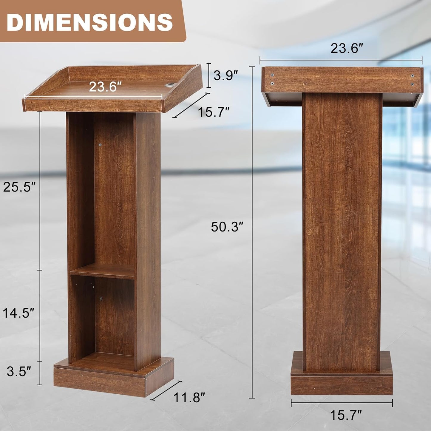 Wooden Podium Stand for Lectern, Presentation, Speech, Pulpit (Walnut)