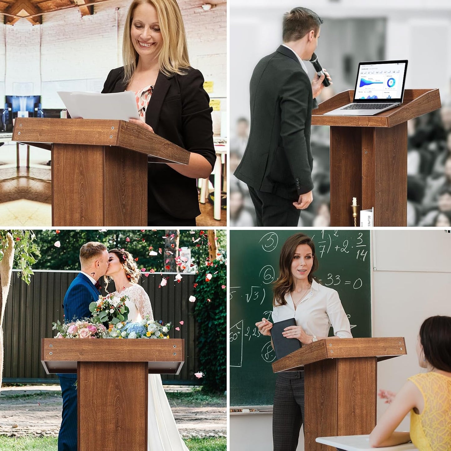 Wooden Podium Stand for Lectern, Presentation, Speech, Pulpit (Walnut)