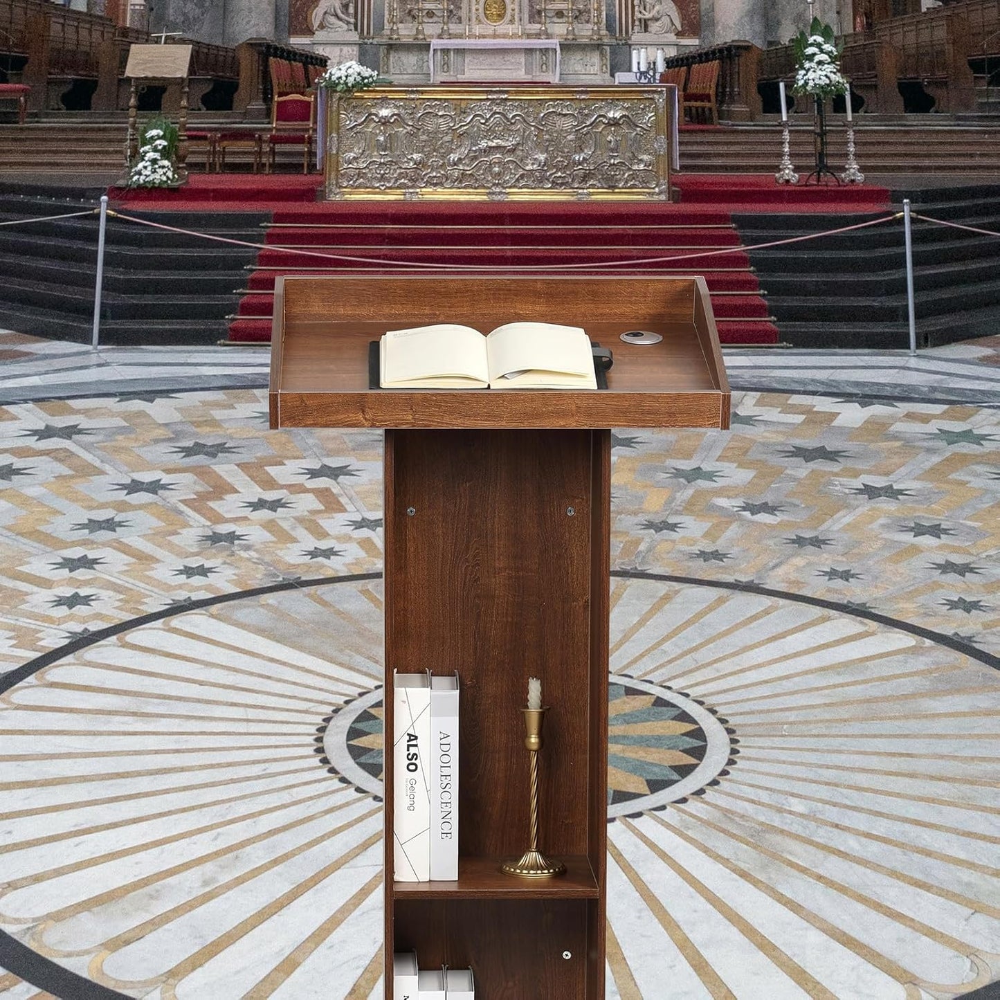 Wooden Podium Stand for Lectern, Presentation, Speech, Pulpit (Walnut)