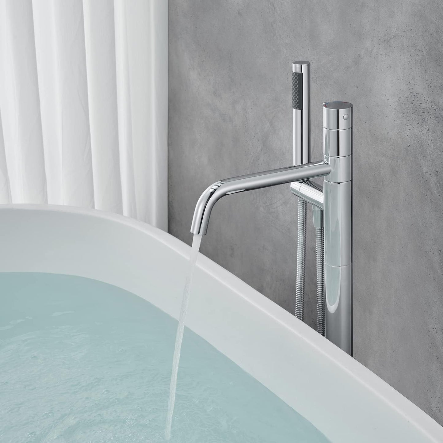 Artiqua Freestanding Bathtub Faucet Floor Mount Tub Filler Chrome Brass Single Handle Bathroom Faucets with Hand Show