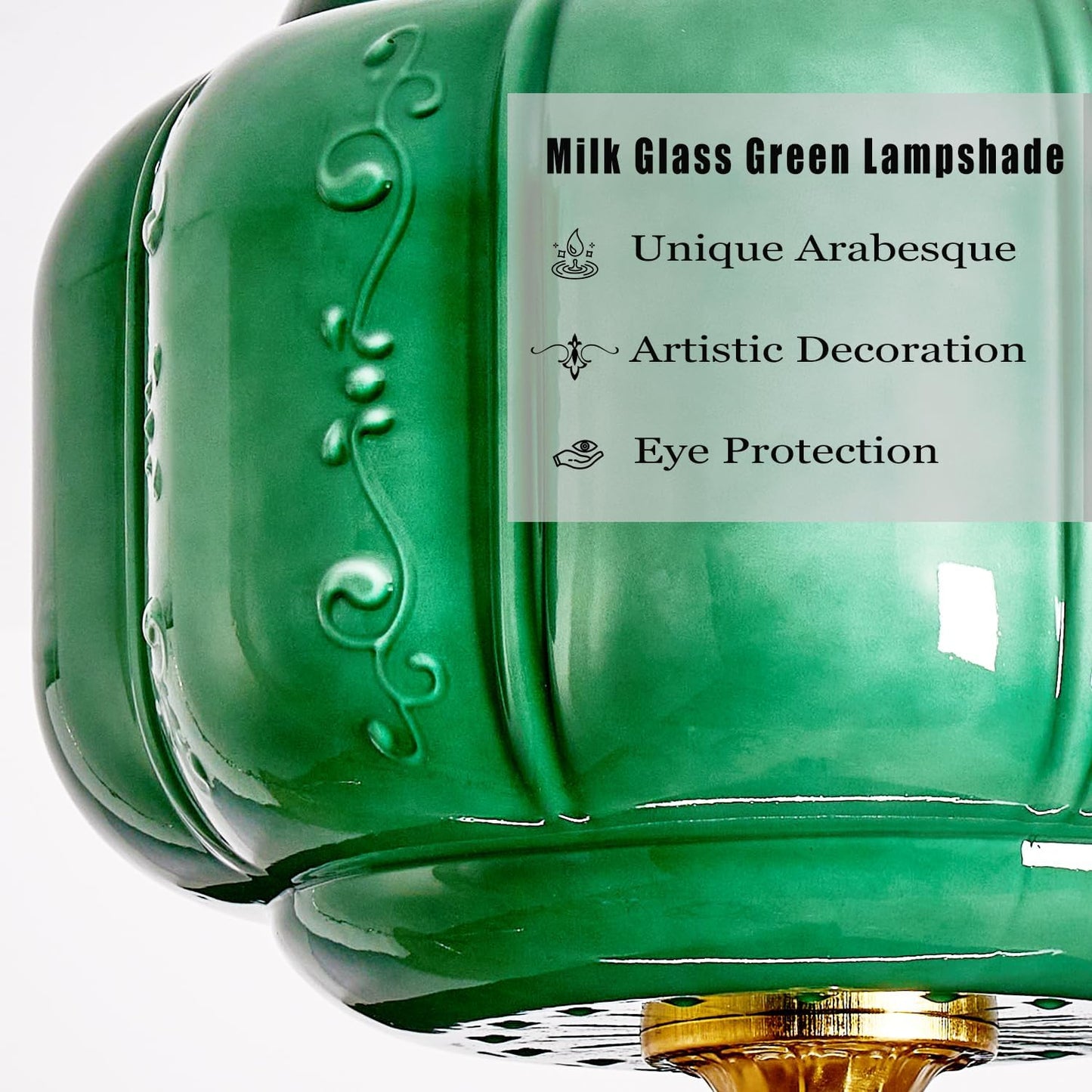 Green Milk Glass Ceiling Light Fixture, 13.8' Vintage Pumpkin Pendant Light with Unique Flower Lines