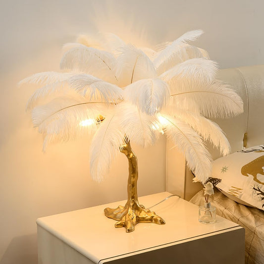 Ostrich Feather Table Lamp with Plug in Wire for Living Room Sofa Bedside Standing Reading Lamp