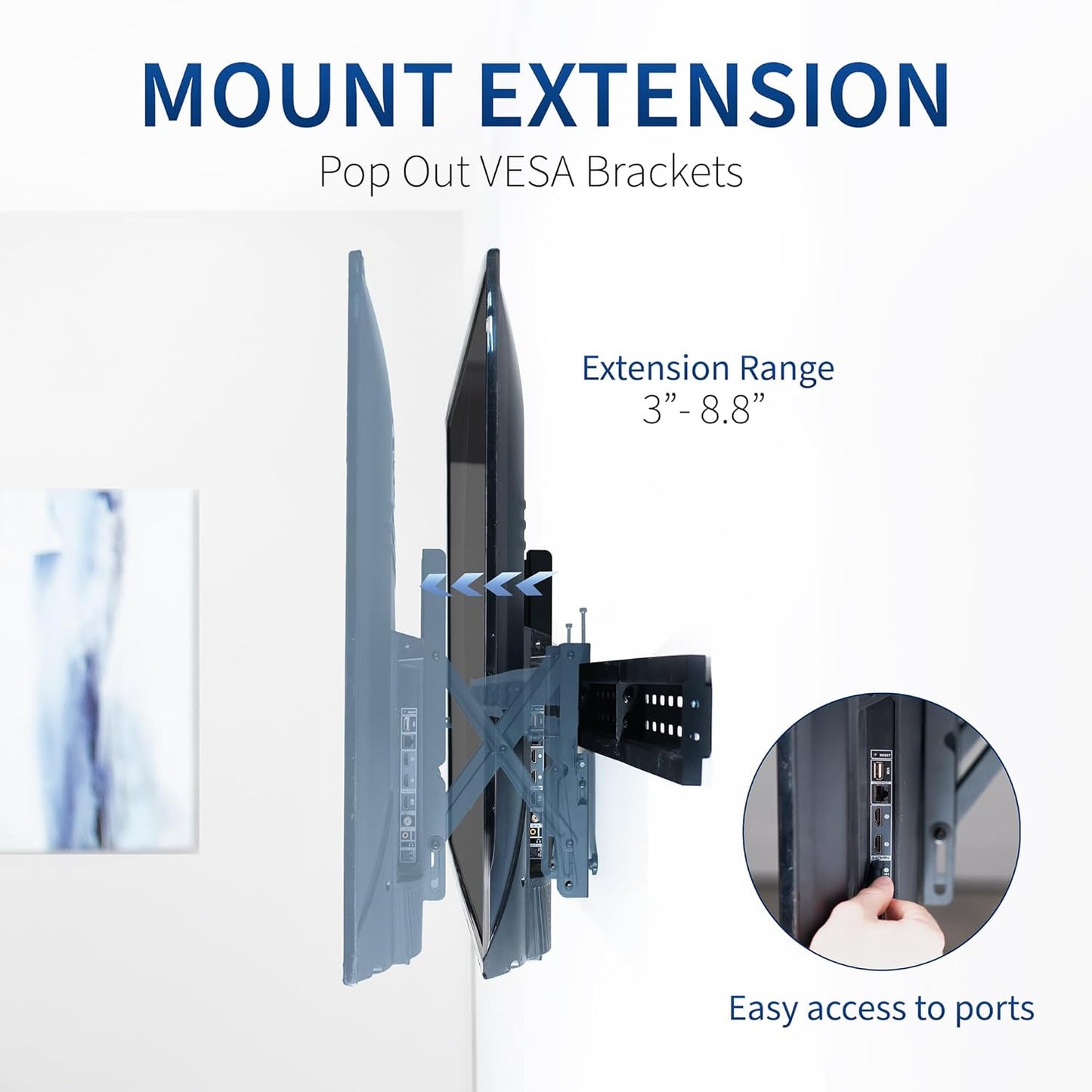 VIVO Pop-Out Steel Video Wall Mount, Fits 1 TV Screen 37 to 90 inches, Wide VESA Range and Screen Leveling, Holds up to 154 l