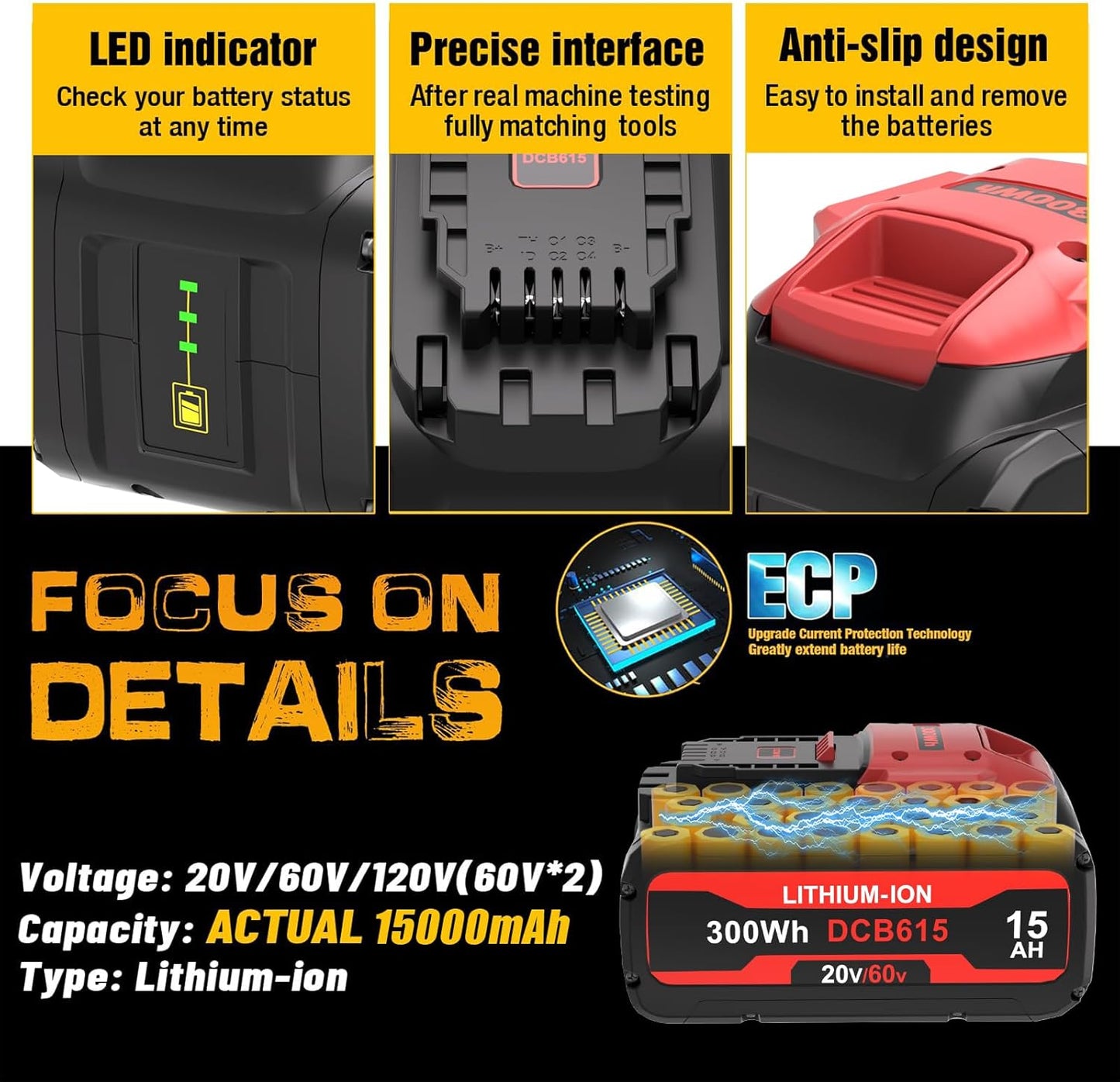 Replace for 15.0Ah Dewalt Flex-volt 20v/60v Max Battery DCB615 DCB612 DCB609 DCB606 20V, 60V