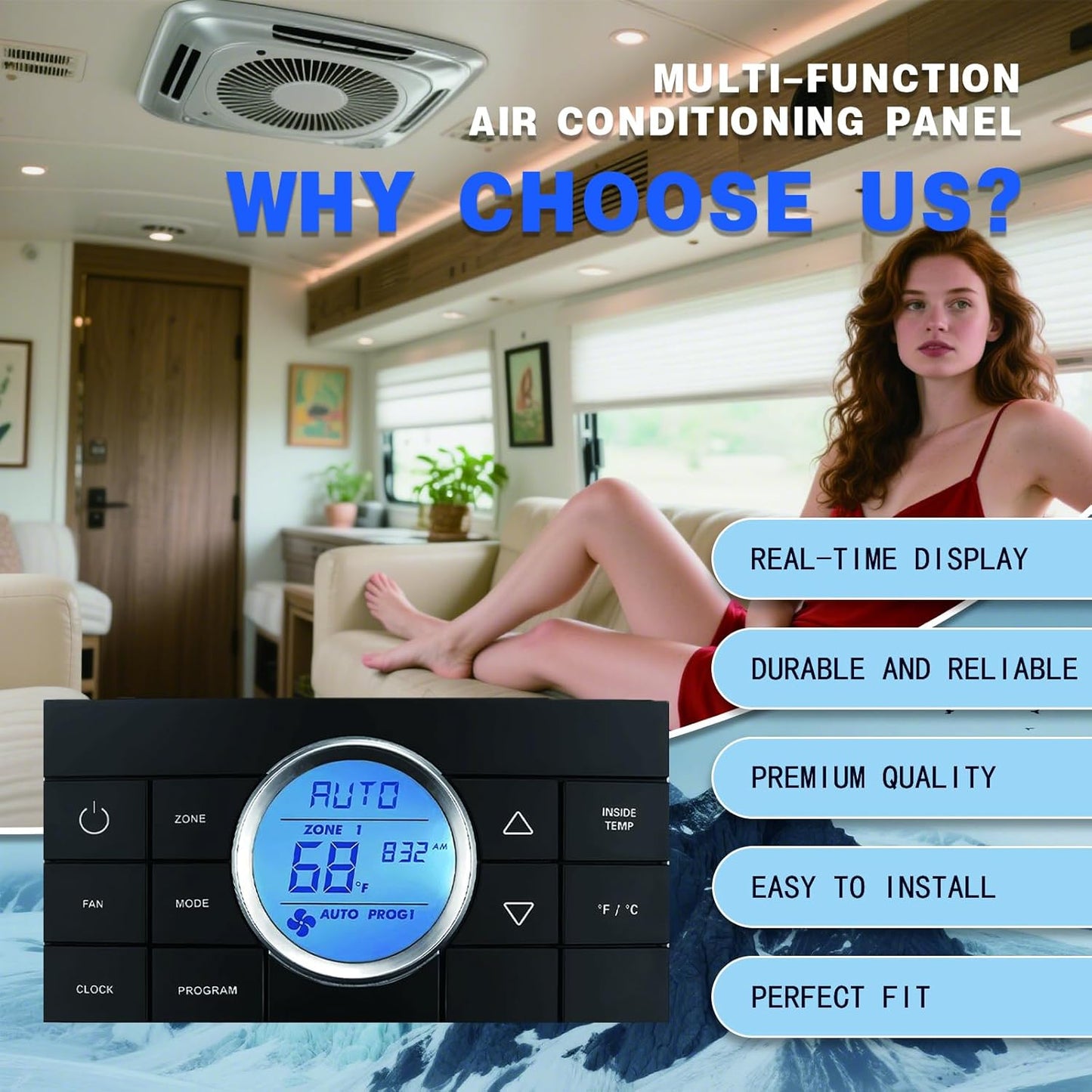 RV Thermostat, 10-Button Multi-Zone Control for Dometic, Fits Series 579/595/600/6308