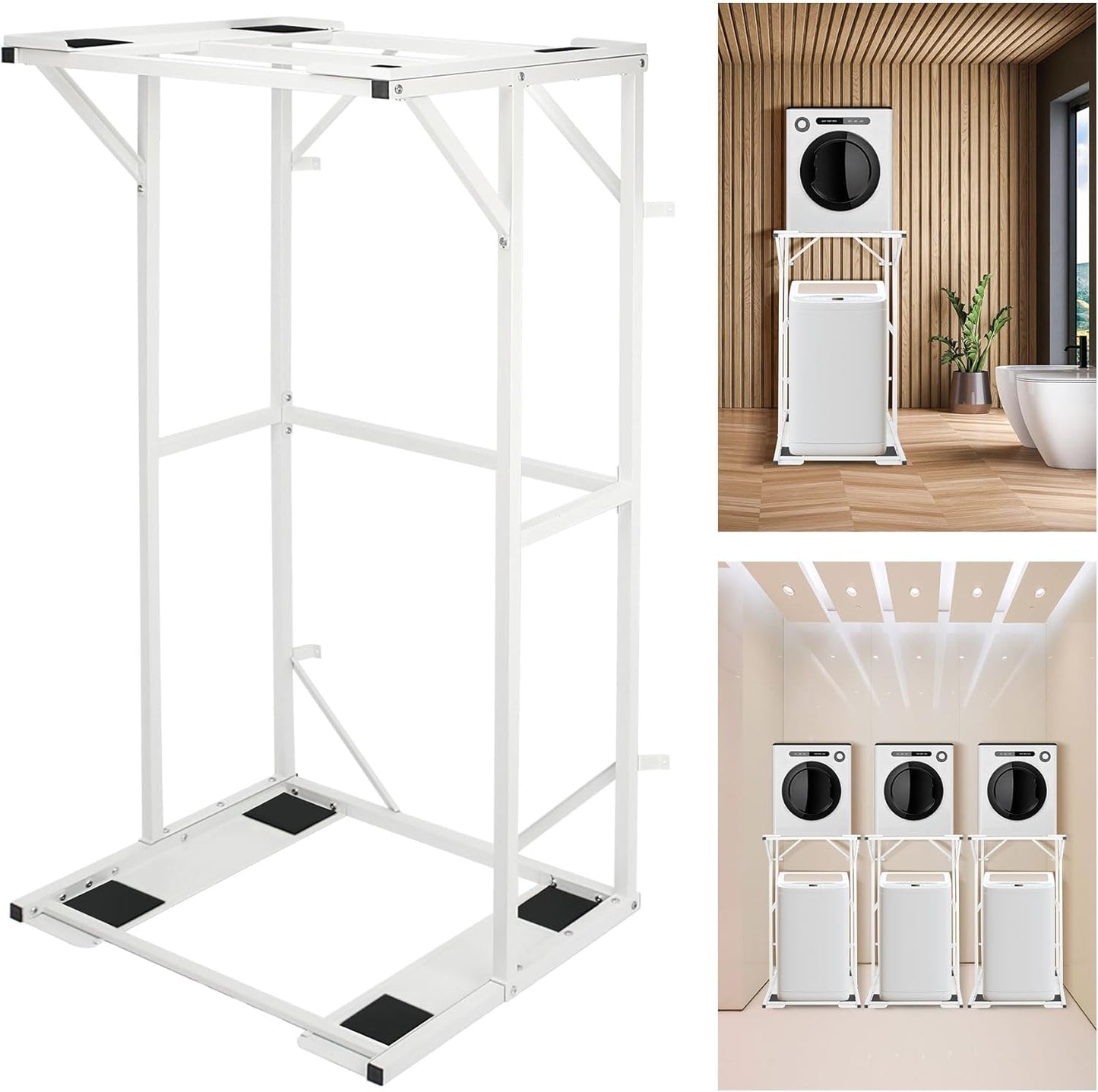 Double-Deck Washer Dryer Stacking Rack Stand, Heavy Duty Steel Washer and Dryer Shelves. Check Measurements!