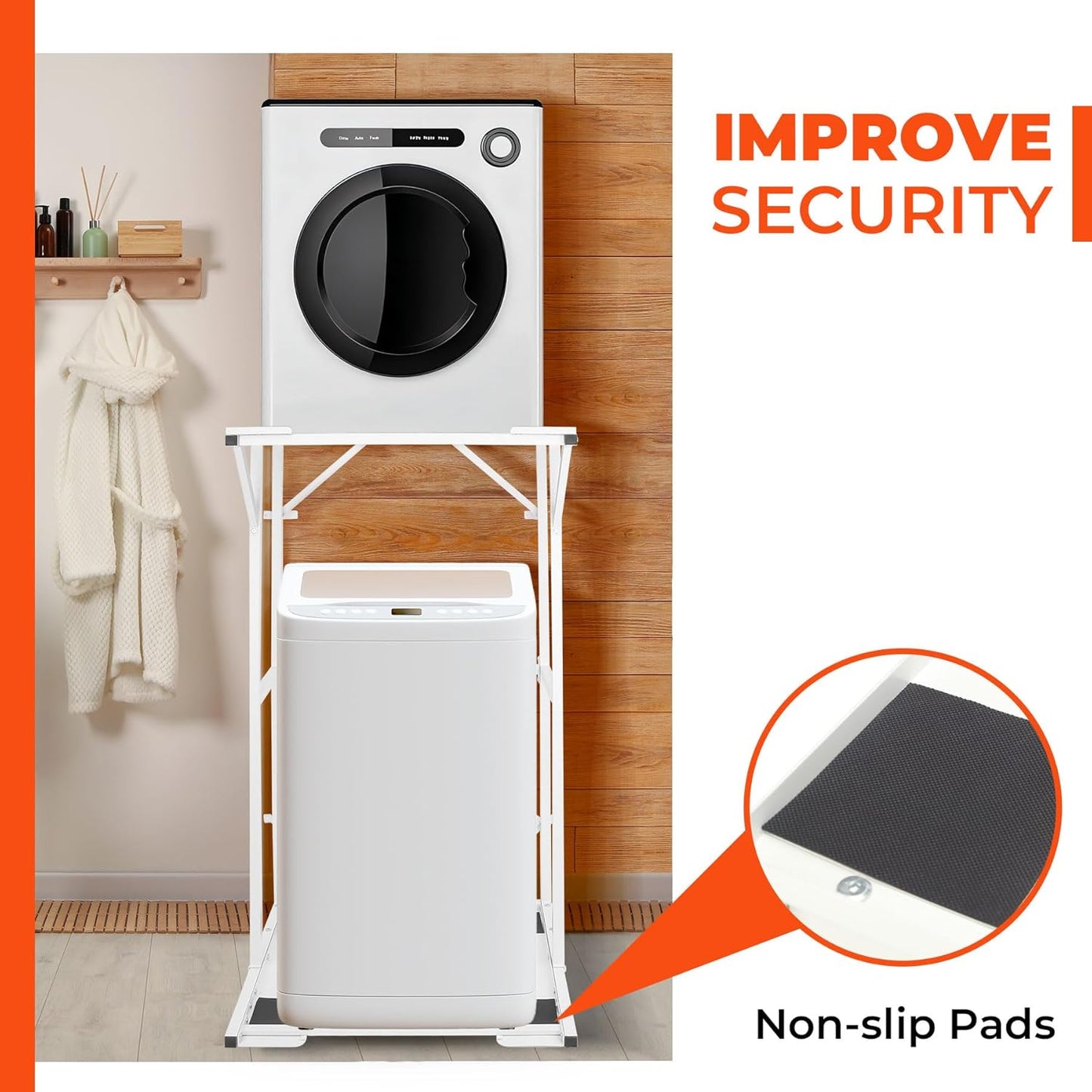 Double-Deck Washer Dryer Stacking Rack Stand, Heavy Duty Steel Washer and Dryer Shelves. Check Measurements!