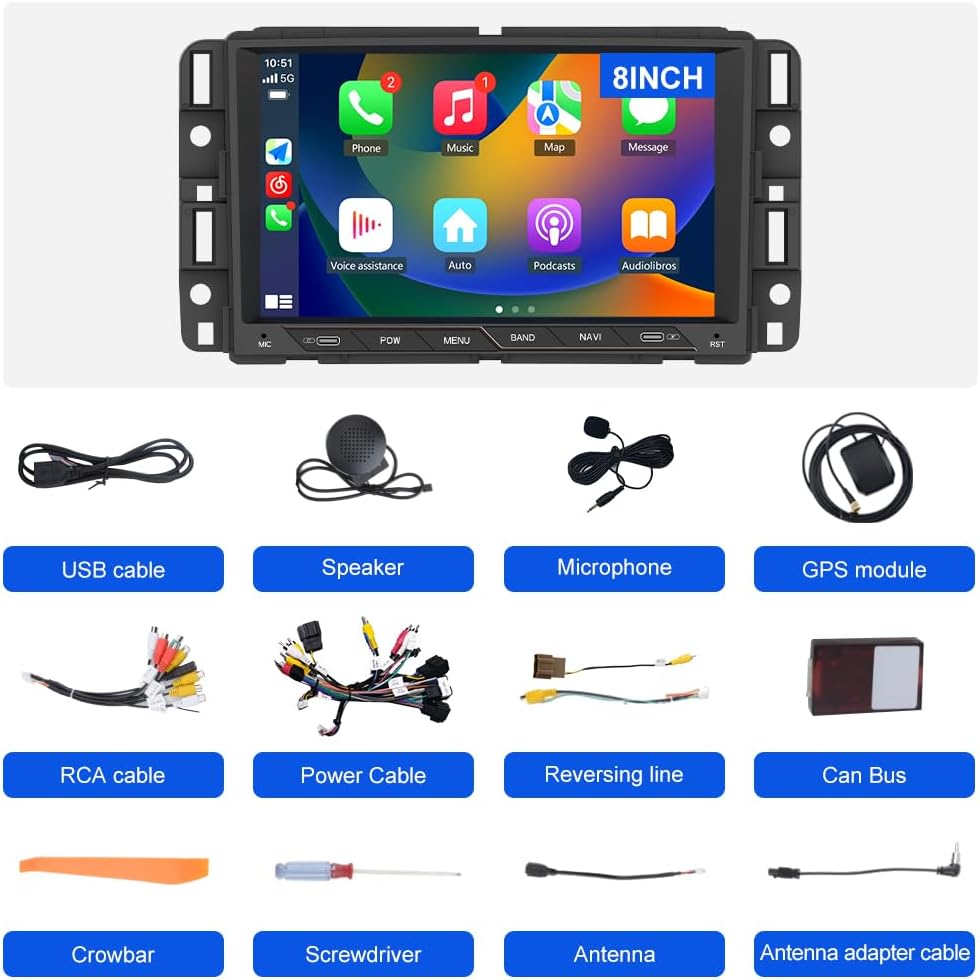 Android 13 [2G+32G] Car Radio for GMC Sierra Yukon Chevrolet Buick Chevy Silverado, 8 In Touch Screen