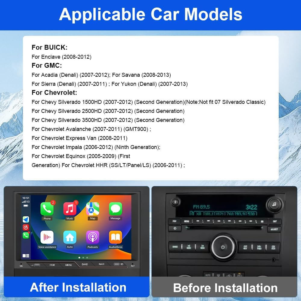 Android 13 [2G+32G] Car Radio for GMC Sierra Yukon Chevrolet Buick Chevy Silverado, 8 In Touch Screen