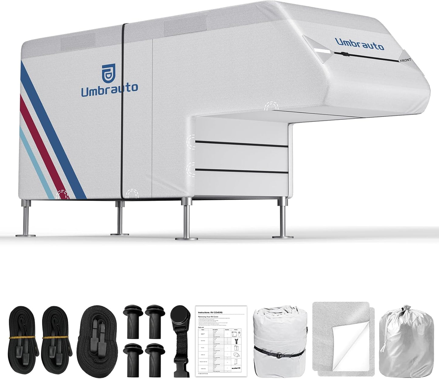 Truck Camper Cover for 6 to 8FT Slide-in Campers, 300D Oxford Waterproof RV Cover, Silver-Coated, All-Weather