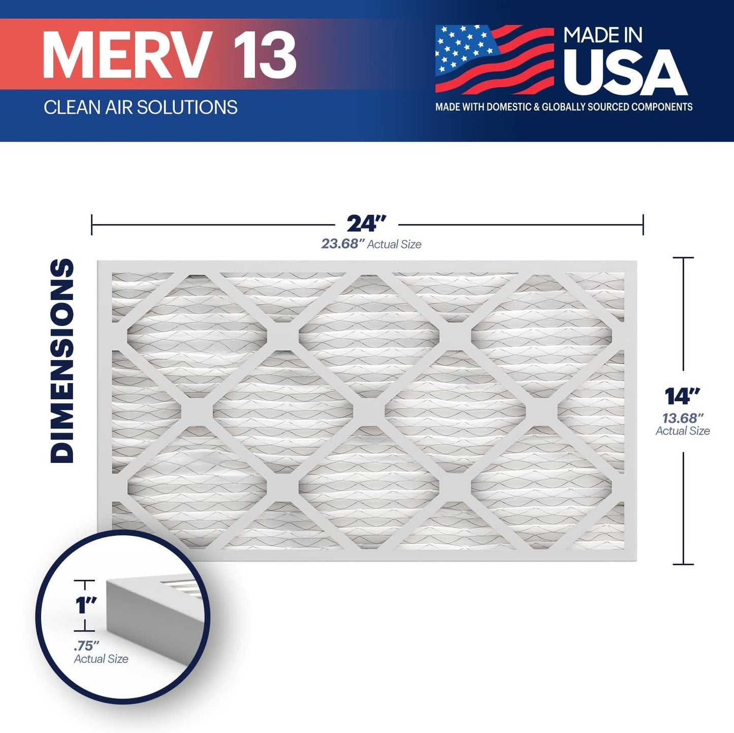 BNX TruFilter 14x24x1 Air Filter MERV 13 (12-Pack), MADE IN USA, Electrostatic Pleated Air Conditioner Filter