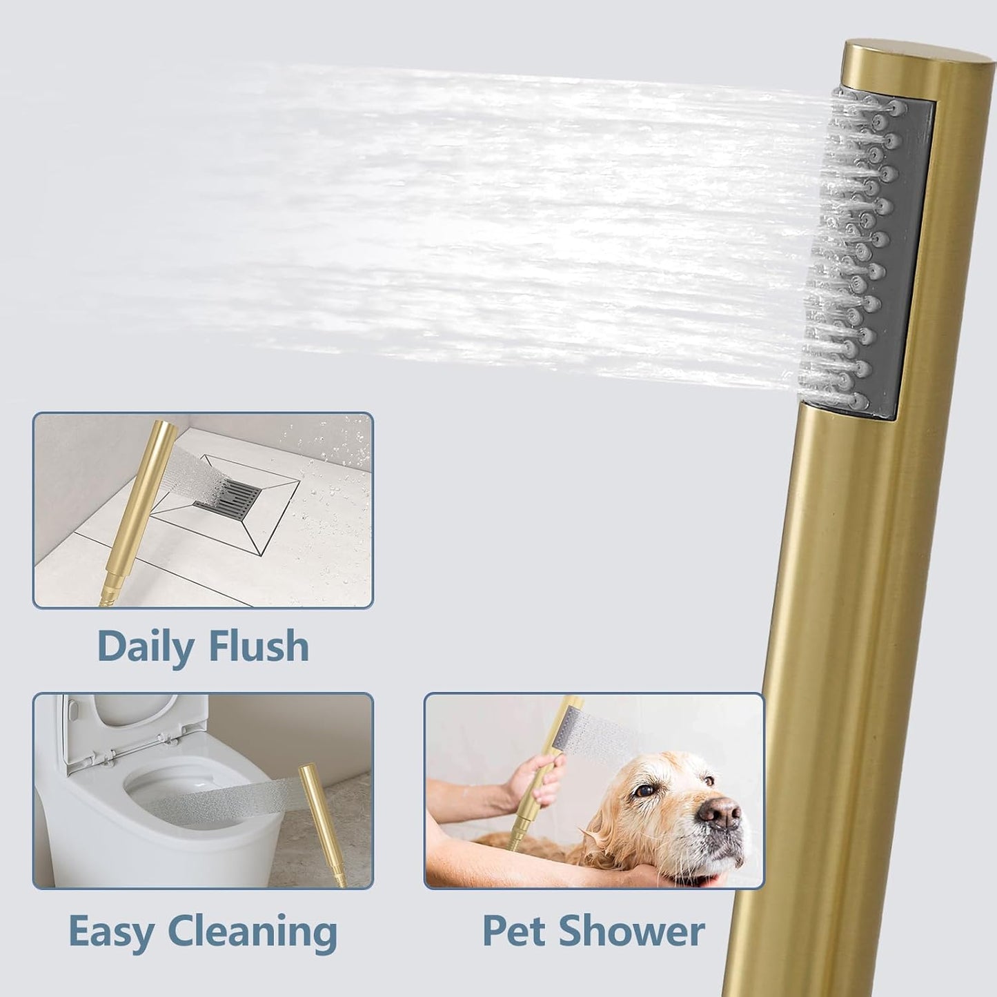 Gold Floor Mount Bathtub Faucet Freestanding Tub Filler Standing High Flow Shower Faucets