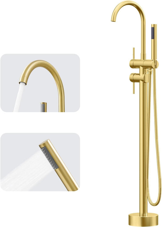 Gold Floor Mount Bathtub Faucet Freestanding Tub Filler Standing High Flow Shower Faucets