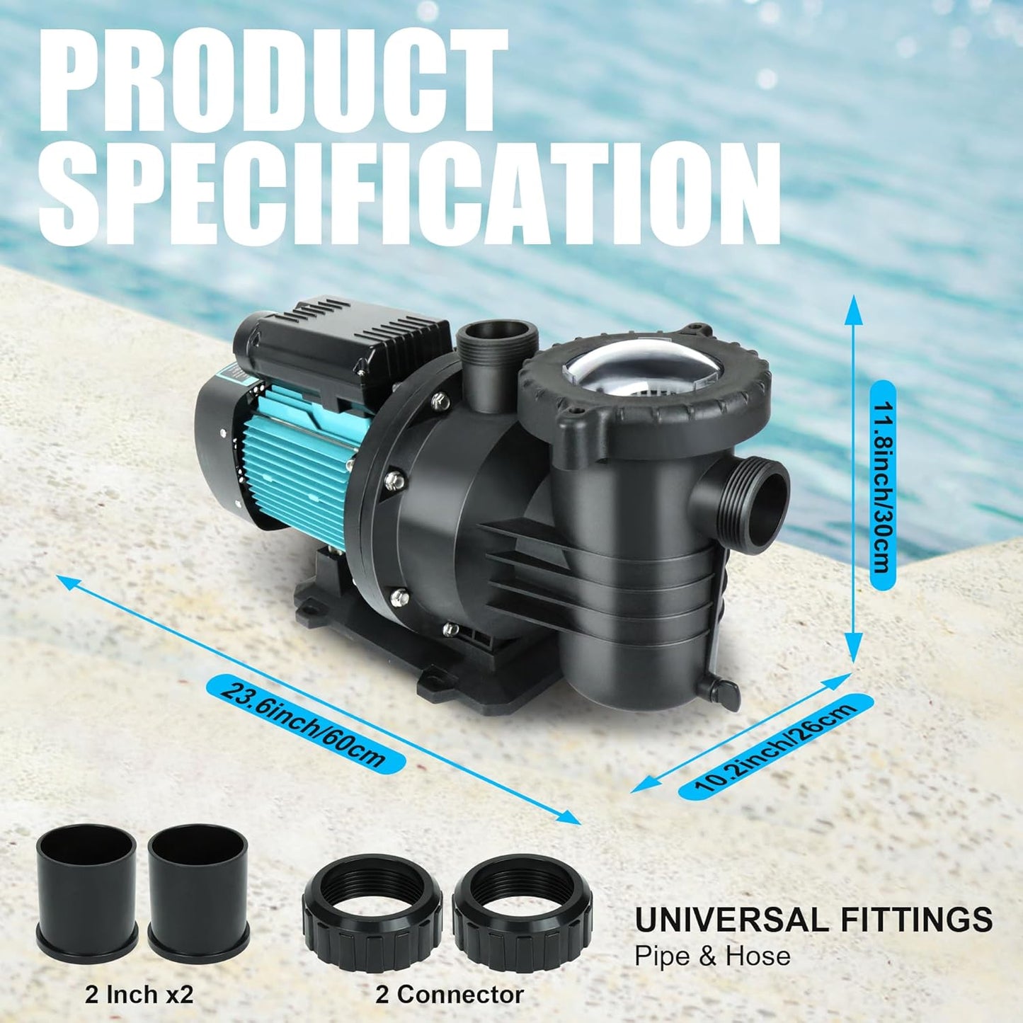 Pool Pump Above and Inground Ground, 2HP, 6980 GPH High Flow Self Priming Swimming Pool Pump, 110V